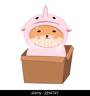 shiba inu en pyjama se trouve dans une boîte Illustration de Vecteur