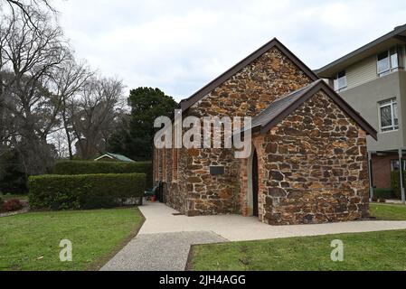 Pioneer Building à Brighton East, ancien bâtiment d'église et salle d'école, en pierre à affûter, datant de 1850 Banque D'Images