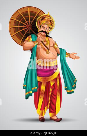 Mahabali ou maveli, ancien roi Kerala, il vient chaque année pour la célébration d'onam. Illustration de Vecteur