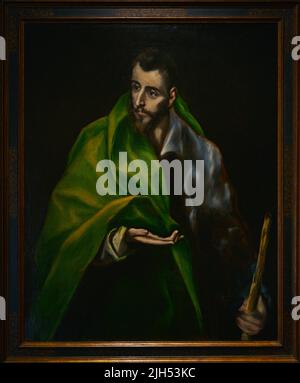 Saint James le plus grand. Un des douze apôtres de Jésus. Portrait de El Greco (Doménikos Theotokópoulos) (1541-1614), ca. 1608-1614. Huile sur toile. Musée El Greco. Tolède, Espagne. Banque D'Images