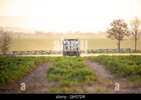 Coucher de soleil sur Claas Axion Banque D'Images