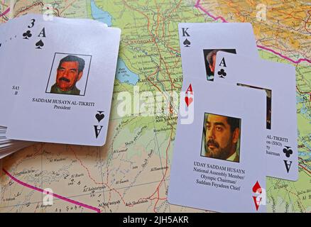 Saddam Hussein Abd al-Majid al-Tikriti, as de jeux de crades cartes, émis par les Etats-Unis, pendant la guerre de coalition en Irak, 2003 invasion, les Irakiens les plus recherchés Banque D'Images