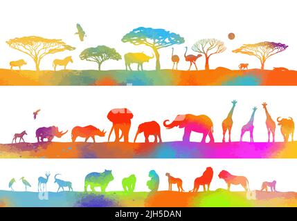 Animaux africains colorés. Illustration vectorielle Illustration de Vecteur
