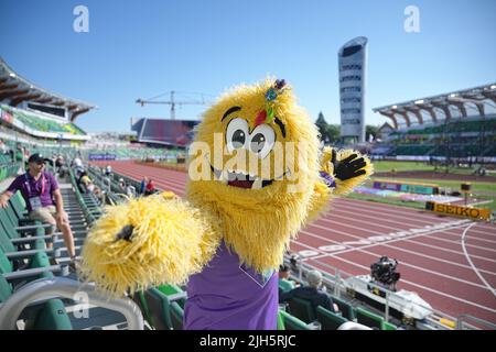 Eugene, États-Unis. 15th juillet 2022. Championnat du monde d'athlétisme : la mascotte « The Bigfoot » dans le stade. Credit: Michael Kappeller/dpa/Alay Live News Banque D'Images