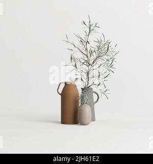 3d illustration de l'ensemble vase décoratif à l'intérieur isolé sur fond blanc Banque D'Images