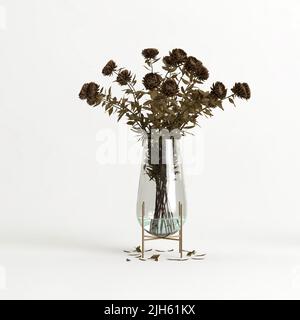 3d illustration d'un vase à fleurs décoratif à l'intérieur isolé sur fond blanc Banque D'Images