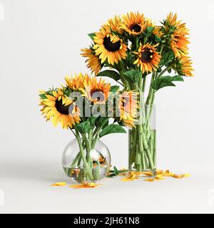 3d illustration de l'ensemble vase à fleurs décoratif à l'intérieur isolé sur fond blanc Banque D'Images