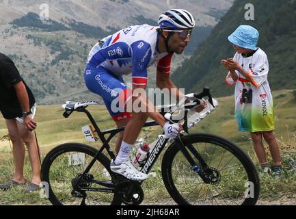 Thibault Pinot de Groupama - FDJ pendant le Tour de France 2022, course cycliste 12, Albertville - Col du Gramont - serre Chevalier (152 km) sur 13 juillet 2022 au Col du Gramon serre Chevalier France - photo Laurent Lairys / DPPI Banque D'Images