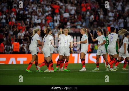 Southampton, Royaume-Uni. 15th juillet 2022. Southampton, Angleterre, 15 juillet 2022 : l'Angleterre célèbre son but lors du match de football européen 2022 des femmes de l'UEFA entre l'Angleterre et l'Irlande du Nord à St Marys à Southampton, en Angleterre. (Karl W Newton /SPP) crédit: SPP Sport presse photo. /Alamy Live News Banque D'Images