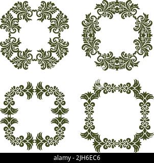 Un ensemble de cadres et de bordures à motifs floraux vintage damassés. Illustration de Vecteur