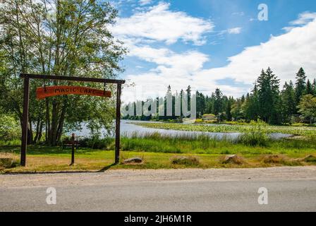 Panneau Magic Lake, North Pender Island, Colombie-Britannique, Canada Banque D'Images