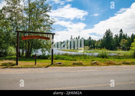 Panneau Magic Lake, North Pender Island, Colombie-Britannique, Canada Banque D'Images