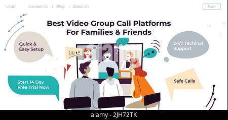 Meilleure plate-forme d'appel de groupe vidéo pour le vecteur amis Illustration de Vecteur