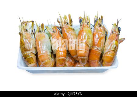 Découpe de crevettes, crevettes de rivière grillées ou crevettes thaïlandaises sur blanc isolé. Banque D'Images