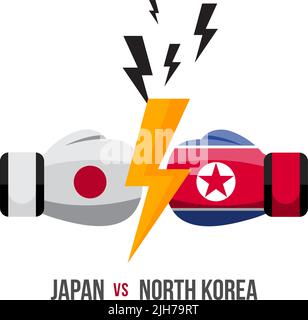 Japon contre Corée du Nord. Concept de match sportif, de guerre commerciale, de lutte ou de guerre à la frontière entre le japon et la corée du Nord. Illustration vectorielle. Illustration de Vecteur