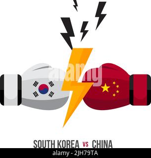 Corée du Sud contre Chine. Concept de match sportif, de guerre commerciale, de lutte ou de guerre à la frontière entre la corée du Sud et la chine. Illustration vectorielle. Illustration de Vecteur