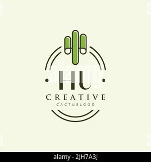 Hu lettre initiale vert cactus logo modèle vecteur Illustration de Vecteur