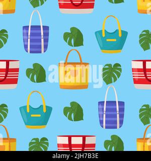 Sacs d'été colorés pour femmes à motif sans couture. Sacs à provisions colorés pour femmes. Illustration de Vecteur
