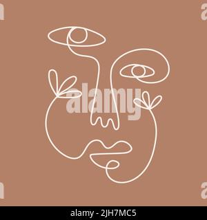 Mode une ligne dessin femmes visage Illustration de Vecteur