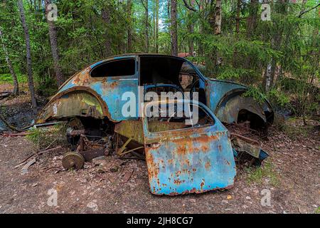 Un cimetière de voitures est situé dans une forêt Banque D'Images