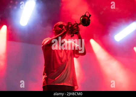 Ibrahim Maalouf, trompettiste franco-libanais, se produit sur scène lors du festival de jazz de Nice, à Nice, en France, sur 15 juillet 2022. Photo de Yoann Rochette/ABACAPRESS.COM Banque D'Images