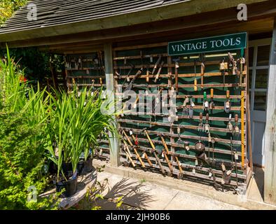 East Ruston Old Vicarage Garden, East Ruston, Norfolk, Angleterre, Royaume-Uni vieux outils à vendre Banque D'Images