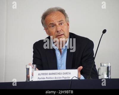 Alfredo, Barnechea, candidat à la présidence, lors d'une conférence de presse dans le bâtiment des Nations Unies à Lima Banque D'Images