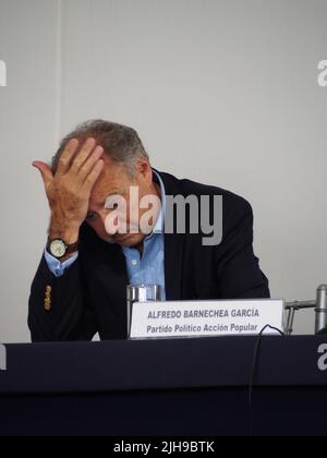 Alfredo, Barnechea, candidat à la présidence, lors d'une conférence de presse dans le bâtiment des Nations Unies à Lima Banque D'Images
