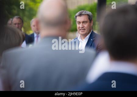 16 juillet 2022, Bavière, Würzburg: Le Premier ministre bavarois Markus Söder (CSU) prend la parole à la réception de l'Etat pour souligner le 60th anniversaire de Lebenshilfe pour les personnes handicapées mentales. Photo: Nicolas Armer/dpa Banque D'Images