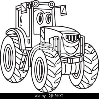 Tracteur avec visage couleur de véhicule page pour enfants Illustration de Vecteur