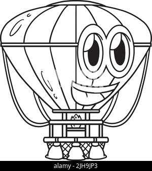 Ballon d'air chaud avec visage page de coloriage de véhicule Illustration de Vecteur