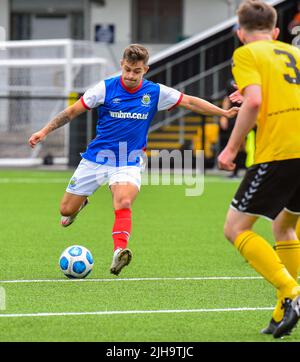 Jordan Stewart en action - soudeurs H&W vs Linfield - pré-saison 16/07/22 Banque D'Images