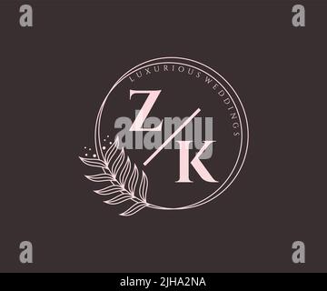 ZK initiales lettre mariage monogramme logos modèle, dessin à la main moderne minimalistes et modèles floraux pour cartes d'invitation, Enregistrer la date, élégant Illustration de Vecteur
