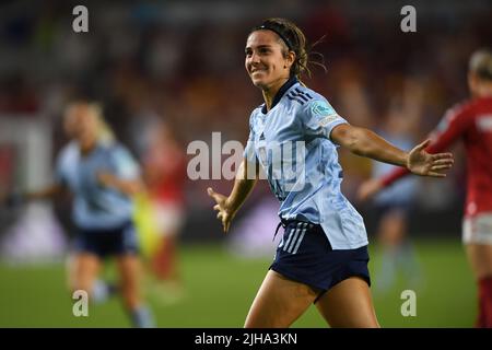 Londres, Royaume-Uni. 16th juillet 2022. Marta Cardona (femmes espagnoles) célèbre après avoir marquant le premier but de son équipe lors du match des femmes de l'UEFA Euro Angleterre 2022 entre le Danemark 0-1 Espagne au stade communautaire Brentford sur 16 juillet 2022, Londres Angleterre. Credit: Maurizio Borsari/AFLO/Alay Live News Banque D'Images