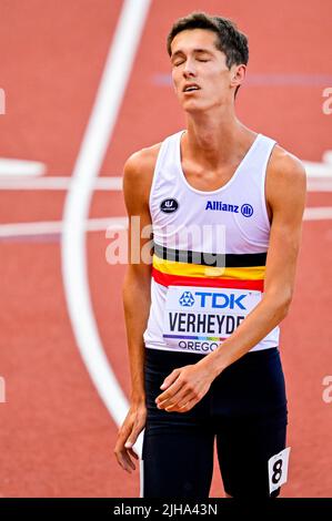 Belge Ruben Verheyden photographié après les épreuves de l'épreuve masculine 1500m, aux Championnats du monde d'athlétisme de l'IAAF 19th à Eugene, Oregon, États-Unis, le samedi 16 juillet 2022. Les mondes ont lieu du 15 au 24 juillet, après avoir été reportés en 2021 en raison de la pandémie du virus corona. BELGA PHOTO JASPER JACOBS Banque D'Images