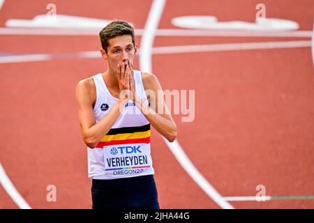 Belge Ruben Verheyden photographié après les épreuves de l'épreuve masculine 1500m, aux Championnats du monde d'athlétisme de l'IAAF 19th à Eugene, Oregon, États-Unis, le samedi 16 juillet 2022. Les mondes ont lieu du 15 au 24 juillet, après avoir été reportés en 2021 en raison de la pandémie du virus corona. BELGA PHOTO JASPER JACOBS Banque D'Images