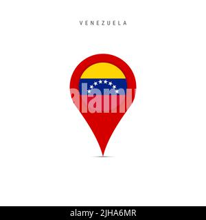 Marqueur cartographique en forme de goutte avec drapeau du Venezuela. Drapeau vénézuélien inséré dans la broche de la carte de localisation. Illustration plate isolée sur fond blanc. Banque D'Images