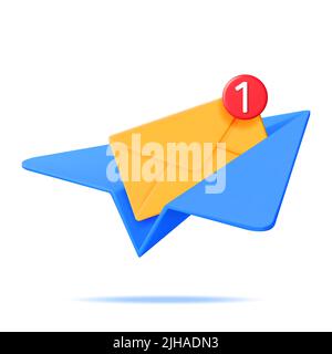 3D enveloppe de courrier en plan papier et notification Illustration de Vecteur