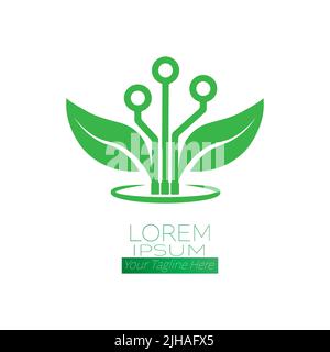 Technologies vertes. Modèle de logo, d'autocollant, d'étiquette ou de marque pour la conception thématique. Style plat Illustration de Vecteur