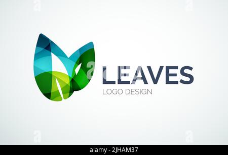 Résumé éco feuilles logo design fait de pièces de couleur - diverses formes géométriques Illustration de Vecteur