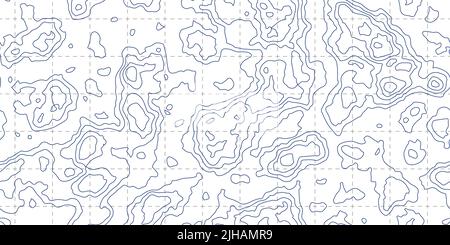 Topographie carte bleue motif sans couture avec grille sur fond blanc. Courbes topographiques abstraites. Définir la topologie de la terre ou de la texture de relief sous-marine. V Illustration de Vecteur