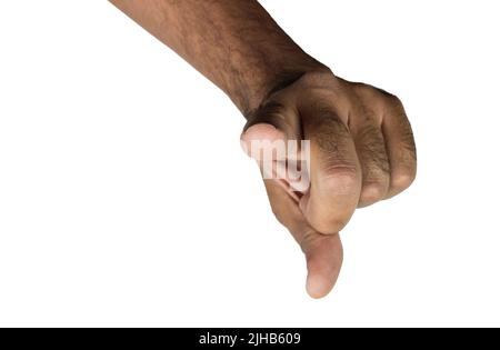 Mains mâles noires isolées sur fond blanc. Banque D'Images