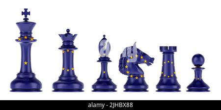 Figures d'échecs avec le drapeau de l'UE, 3D rendu isolé sur fond blanc Banque D'Images