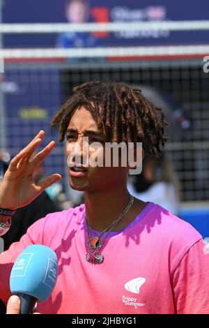 New York, États-Unis. 17th juillet 2022. 7// - l'acteur Jaden Smith est interviewé sur la grille lors de la Formule E Round 12 - New York City E-Prix à New York City, Etats-Unis. (Photo de Sam Bagnall/Motorsport Images/Sipa USA) crédit: SIPA USA/Alay Live News Banque D'Images