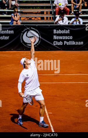 AMERSFOORT, PAYS-BAS - JUILLET 17: Tallon Griekspoor des pays-Bas contre Roberto Carballes Baena, d'Espagne, lors de la finale des singles hommes de l'Open Van Mossel Kia Dutch à l'ALTA tennisground sur 17 juillet 2022 à Amersfoort, pays-Bas (photo par Rene Nijhuis/BSR Agency) Banque D'Images