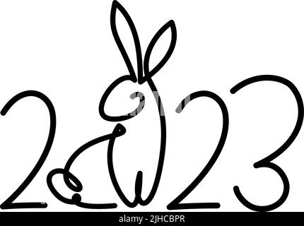 Symbole lapin de 2023 ans. Mise en plan continue d'une ligne. Silhouette de lapin molletonnée style linéaire simple pour le design carte de vœux nouvel an et bannière web. Illustration de Vecteur