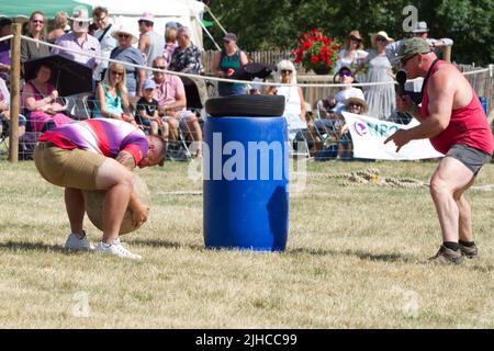 Un participant réussit à soulever un poids lourd dans le cadre de la performance d'Adrian Smith, connu sous le nom de Mighty Smith, l'un des hommes les plus forts du Royaume-Uni. Banque D'Images