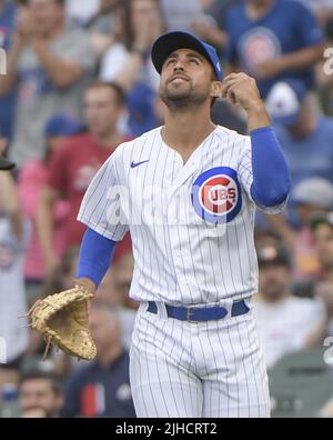 Chicago, États-Unis. 17th juillet 2022. Les Cubs de Chicago Alfonso Rivas célèbre les Cubs 3-2 remportent les mets de New York au Wrigley Field à Chicago dimanche, 17 juillet 2022. Photo par Mark Black/UPI crédit: UPI/Alay Live News Banque D'Images