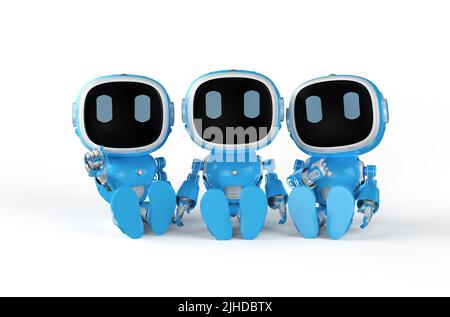 3d groupe de rendu d'assistants robotiques bleus ou de robots d'intelligence artificielle Banque D'Images