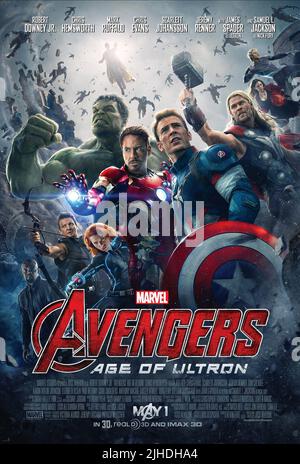 RUFFALO,JR.,EVANS,HEMSWORTH,JACKSON,RENNER,POSTER, AVENGERS: AGE OF ULTRON, 2015 Banque D'Images